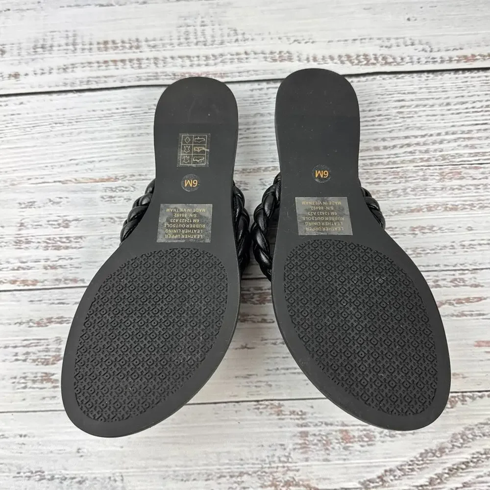 Tory Burch Braided Benton Womens US 6M Thong Sandals Black Leather